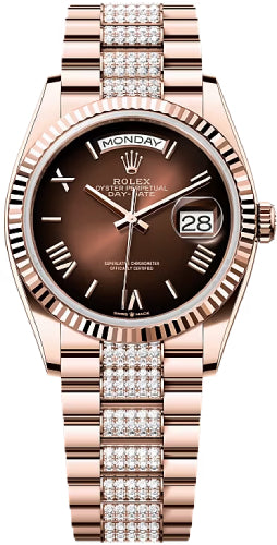 Rolex Day-Date 36 36mm Brown Ombré Dial Fluted Bezel President Bracelet - 128235 | 2024 Model