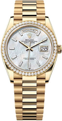 Rolex Day-Date 36 36mm White MOP Diamond-Set Dial Diamond-Set Bezel President Bracelet - 128348RBR | 2024 Model