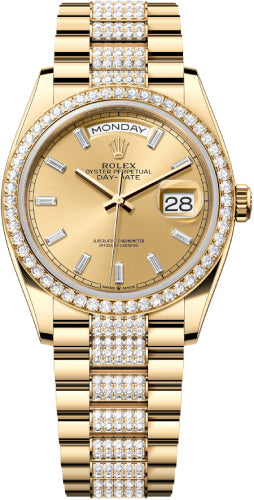 Rolex Day-Date 36 36mm Champagne Diamond-Set Dial Diamond-Set Bezel with Diamond-Set President Bracelet - 128348RBR | 2024 Model