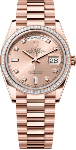 Rolex Day-Date 36 36mm Rose Color Diamond-Set Dial Diamond-Set Bezel President Bracelet - 128395TBR | 2024 Model