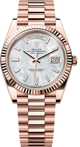 Rolex Day-Date 40 40mm White MOP Diamond Set Dial Fluted Bezel President Bracelet - 228235 | 2024 Model