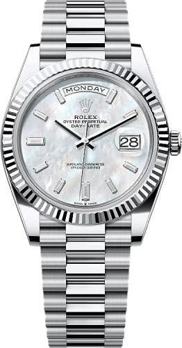 Rolex Day-Date 40 40mm White MOP Diamond Set Dial Fluted Bezel President Bracelet - 228236 | 2024 Model