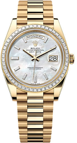 Rolex Day-Date 40 40mm White MOP Diamond Set Dial Diamond Set Bezel President Bracelet - 228398TBR | 2024 Model