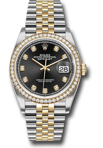 Rolex Steel and Yellow Gold Rolesor Datejust 36 Watch - Yellow Diamond Bezel - Black Diamond Dial - Jubilee Bracelet - 126283RBR bkdj