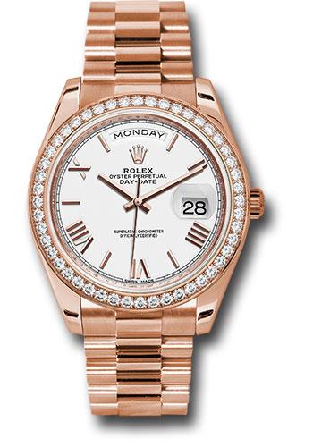 Rolex Everose Gold Day-Date 40 Watch - Everose Gold Bezel - White Bevelled Roman Dial - President Bracelet - 228345RBR wrp