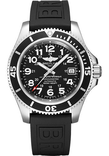 Breitling Superocean II 42 Watch - Steel - Volcano Black Dial - Black Diver Pro III Strap - Tang Buckle - A17365C91B1S1