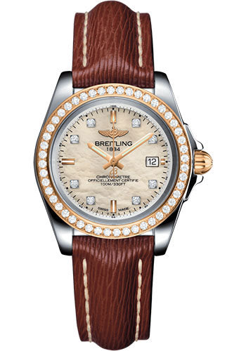 Breitling Galactic 32 Sleek Watch - Steel & rose Gold, gem-set bezel - Mother-Of-Pearl Diamond Dial - Brown Sahara Strap - Tang Buckle - C7133053/A803/211X/A14BA.1