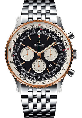 Breitling Navitimer 1 B01 Chronograph 46 Watch - Steel and Red Gold Case - Black Dial - Steel Navitimer Bracelet - UB0127211B1A1