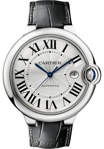 Cartier Ballon Bleu de Cartier Watch - 42 mm Steel Case - Silvered Opaline Dial - Black Alligator Strap - WSBB0026